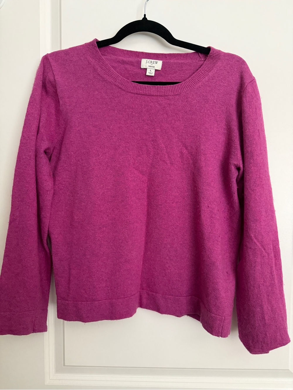 TWO J.Crew Teddie Crewneck Sweater | Magenta and Navy | Size L